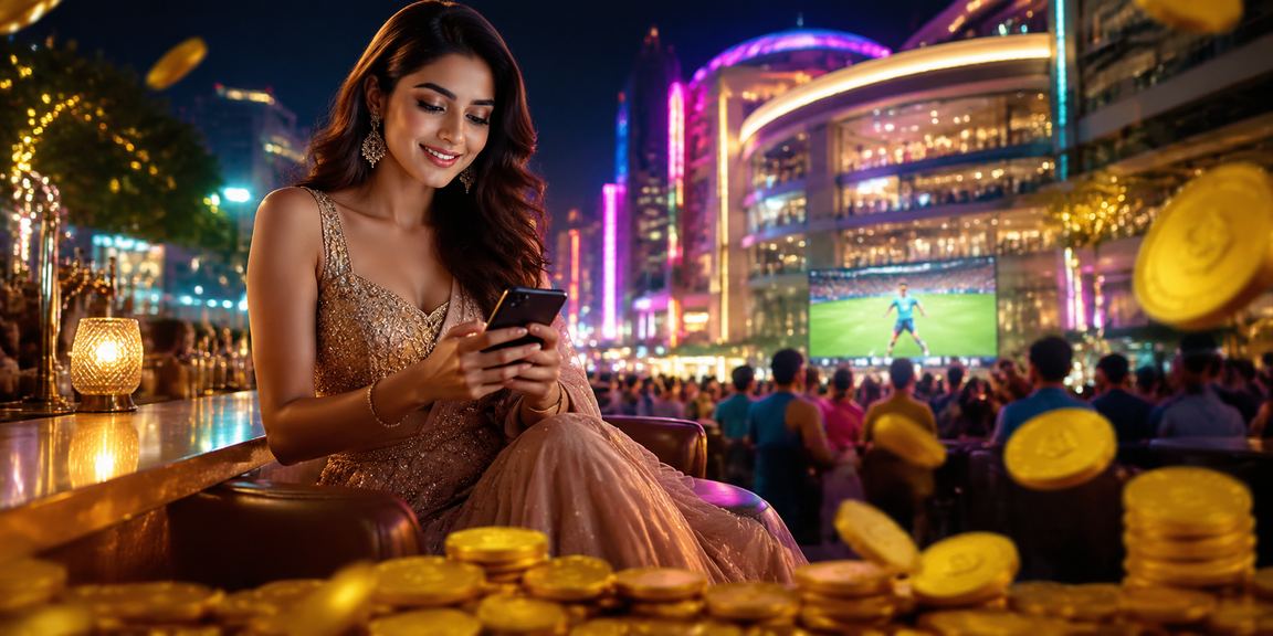 Mobile casino gaming in Connaught Place, Delhi with Bollywood-themed backdrop