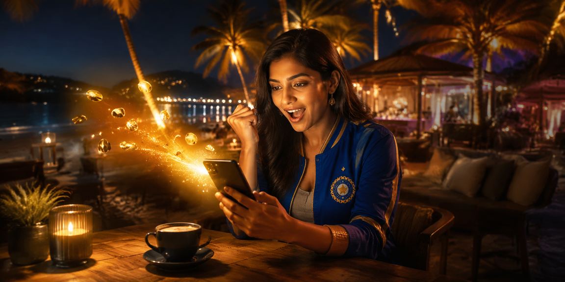 Beachgoers in Goa placing bets on cricket matches using mobile devices
