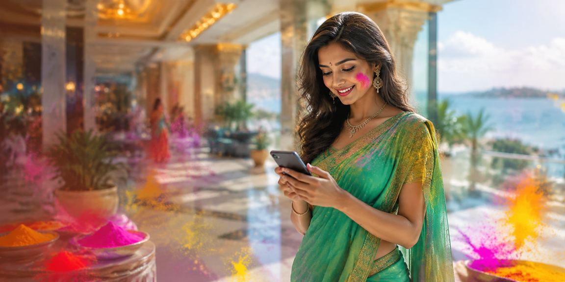 Indian woman playing online rummy card game at home